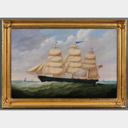 Anglo/American School, 19th Century Portrait of the British Ship James Duncan Sailing in Coastal Waters.
