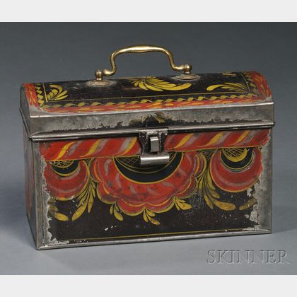 Paint-decorated Tinware Dome-top Trunk