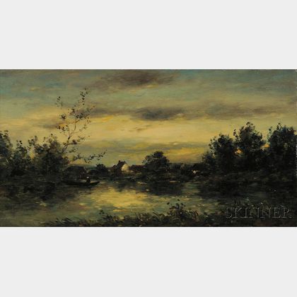 Attributed to Karl Daubigny (French, 1846-1886) Landscape at Dusk