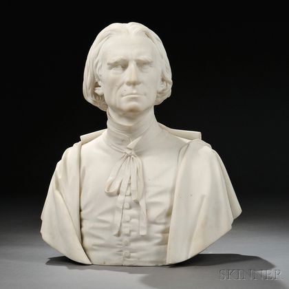 Thomas Ball (American, 1819-1911) White Marble Bust of a Man, Possibly Franz Liszt
