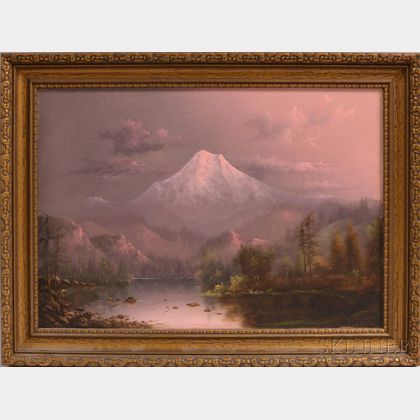 Eliza Rosanna Lamb Barchus (American, 1857-1959) Landscape with Snowcapped Peak, Possibly Mount Hood