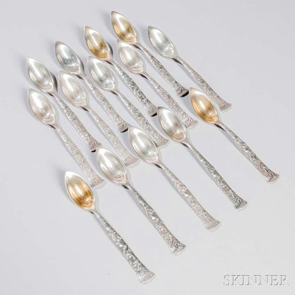 Fourteen Tiffany & Co. "Vine" Pattern Sterling Silver Fruit Spoons