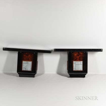 Pair of Art Deco Lacquered Wood and Glass Console Tables