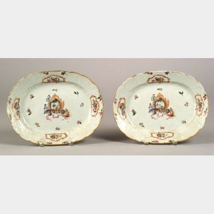 Pair of Chinese Export Polychrome Decorated Oval Armorial Platters