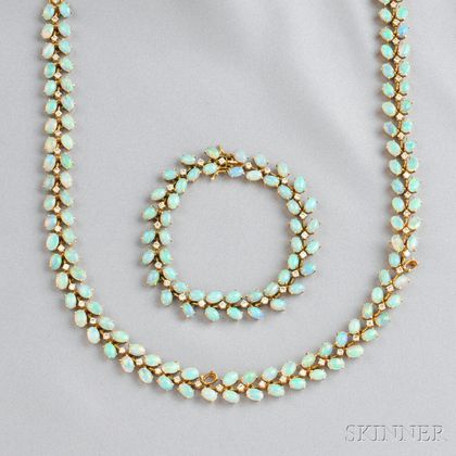 14kt Gold, Opal, and Diamond Necklace and Bracelet