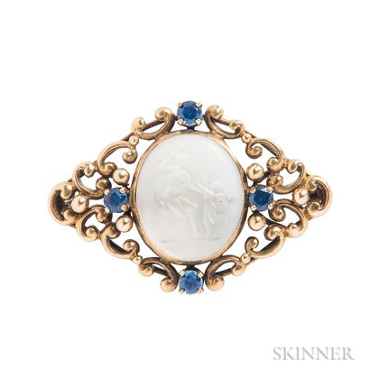 Antique Gold and Moonstone Intaglio Brooch