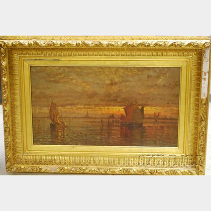 D. Jerome Elwell (American, 1847-1912) Sunset After Rain-Fishing Boats Venice