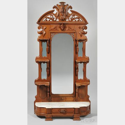 Victorian Renaissance Revival Carved Walnut and Mirrored Etagere