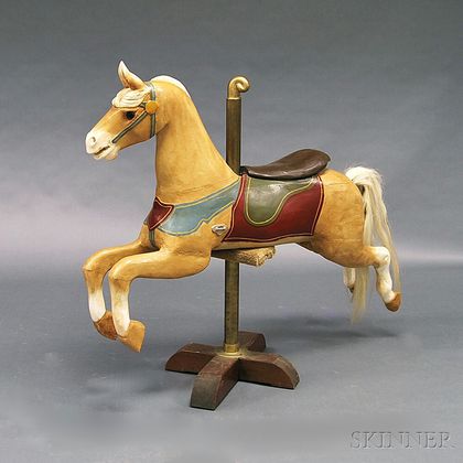 Carved and Painted Jumping Carousel Horse and Stand