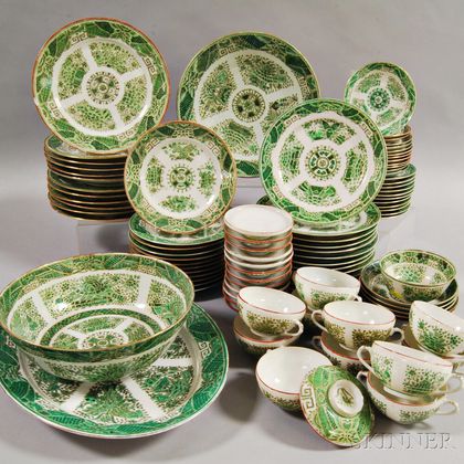 Approximately Ninety-two Pieces of Green Fitzhugh Porcelain Tableware