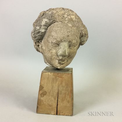 Gothic Limestone Carved Stone Head of a Woman