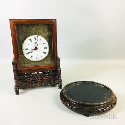 Table Clock in a Carved Wood Box with Stand