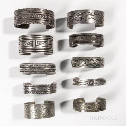 Ten Southwest Silver Band Cuff Bracelets