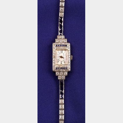 Art Deco Platinum, Sapphire, and Diamond Wristwatch