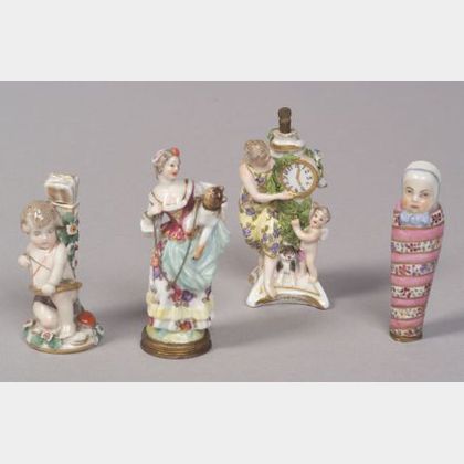 Four Small German Porcelain Figural Perfumes
