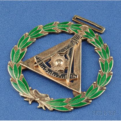Masonic 14kt Gold and Enamel Pendant