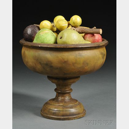 Paint-decorated Turned Wood Compote with Stone Fruit