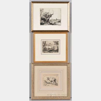 Three Framed Dutch 17th Century-style Prints: After Lucas van Leyden (1494-1533),The Milkmaid