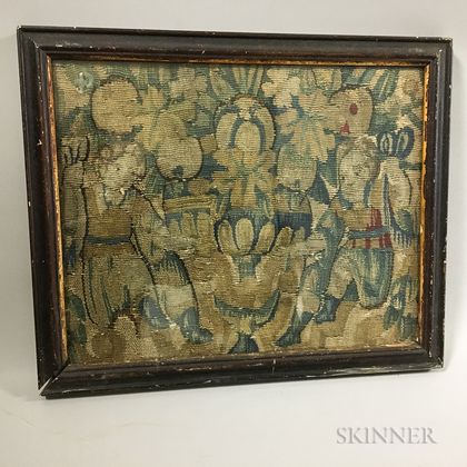 Framed English Figural- and Floral-embroidered Panel