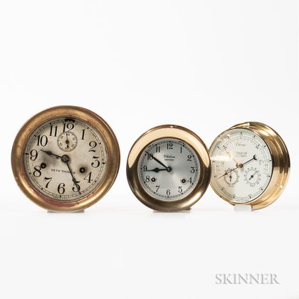 Two Brass Ship's Clocks and Barometer