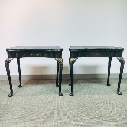 Pair of Queen Anne-style Japanned Game Tables