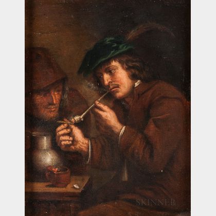 Manner of Adriaen van Ostade (Dutch, 1610-1685) Smoker Lighting His Pipe