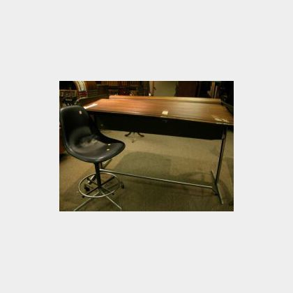 Modern Mahogany Roll-top Aluminum Desk and Eames Desk Chair. 