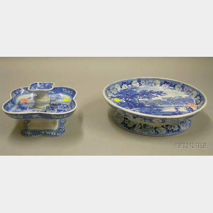 Two Pieces of English Blue and White Transfer Decorated Staffordshire Tableware