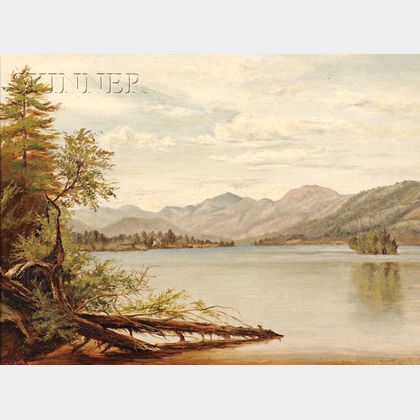 Attributed to Richard William Hubbard (American, 1816-1888) Landscape with Lake and Distant Mountains, Possibly Lake George