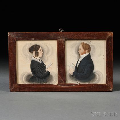 James Sanford Ellsworth (American, 1802/03-1874) Pair of Husband and Wife Portrait Miniatures.