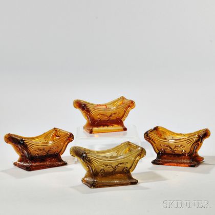 Four Pressed Glass Stag's Horn Pattern Open Salts
