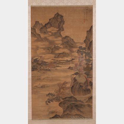 Hanging Scroll Depicting a Boat Ferrying a Crane