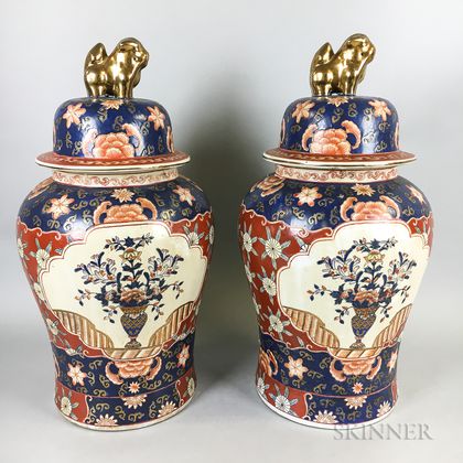 Pair of Chinese Export Porcelain Covered Jars