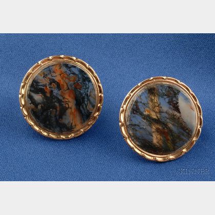 14kt Gold and Moss Agate Earclips
