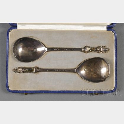 Pair of Tiffany & Co. English-made Sterling Commemorative Spoons