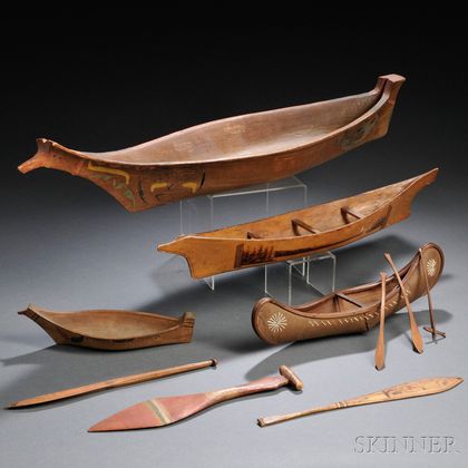 Lot of Model Canoes and Paddles