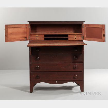 Red-painted Maple Country Secretary Desk