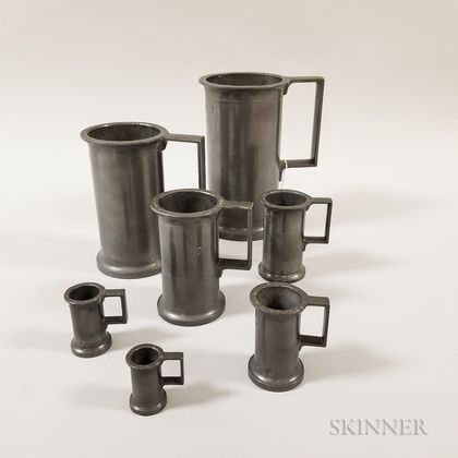 Seven Graduated French Pewter Measures