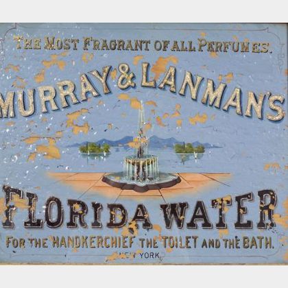 Reverse Painted Glass "FLORIDA WATER" Perfume Trade Sign