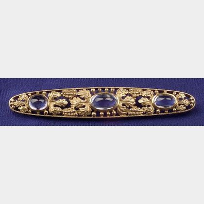 Arts and Crafts 14kt Gold and Sapphire Bar Pin