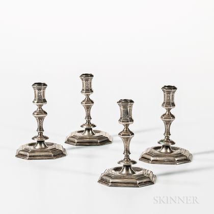 Four Hungarian Silver Candlesticks