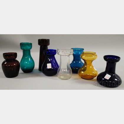 Eight Assorted Colored Blown and Molded Glass Hyacinth Vases.