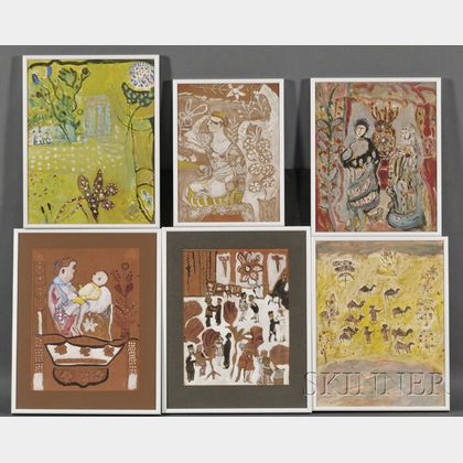 Continental School, 20th Century Lot of Ten Primitive-Style Studies of Landscapes and Portraits, Possibly North African