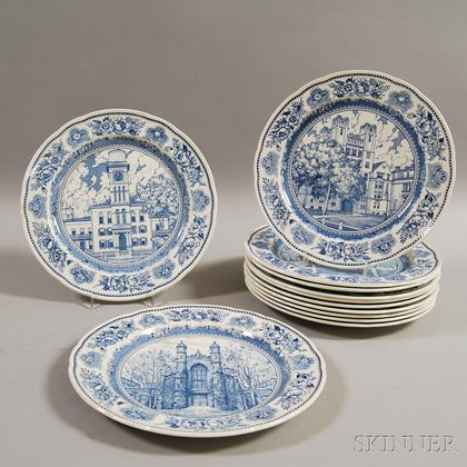 Set of Twelve Blue and White Wedgwood "Yale" Plates