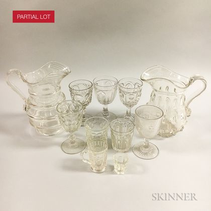 Approximately Sixty Colorless Pressed Glass Vessels