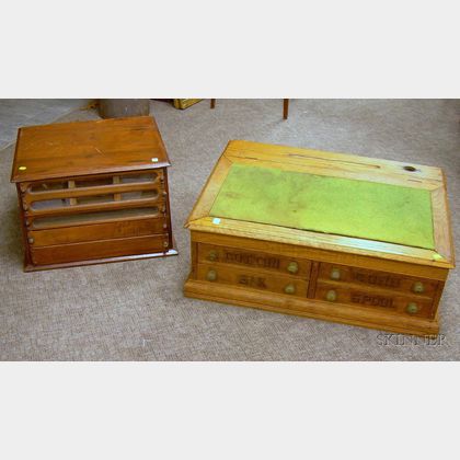 Two Late Victorian Oak Retail Counter-top Spool Cabinets