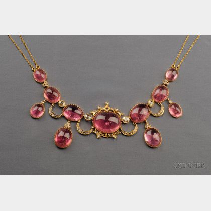 Antique Pink Tourmaline and Diamond Fringe Necklace