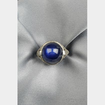 Art Deco Platinum, Star Sapphire, and Diamond Ring