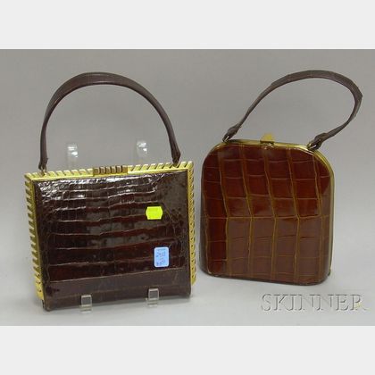 Two Small Vintage Brown Alligator Handbags