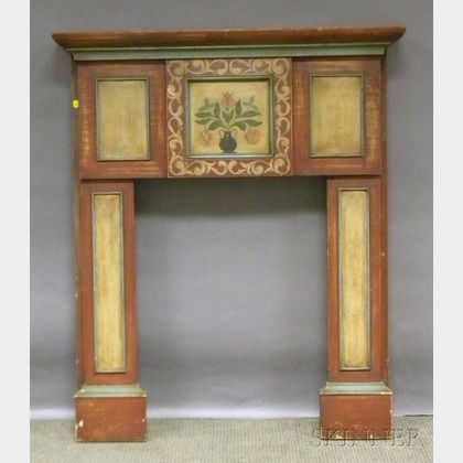 Country Polychrome Paint-decorated Wood Fireplace Mantel
